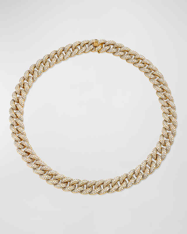 14k Gold Micropave Diamond-Link Necklace, 16"L